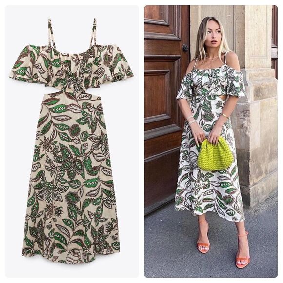 Zara Dresses & Skirts - Zara Linen Blend Floral Print Midi Dress New